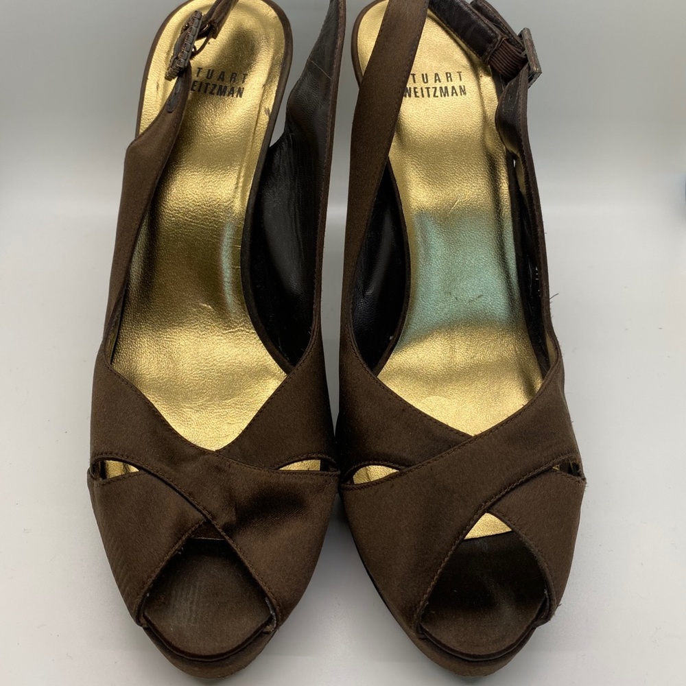 Stuart Weitzman Brown Satin Platform Sandal